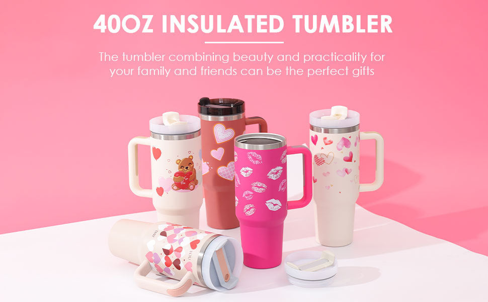 40 Oz Insulated Stainless Steel Tumbler with Handle & Straw