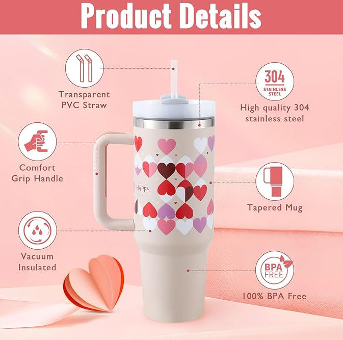 40 Oz Insulated Stainless Steel Tumbler with Handle & Straw
